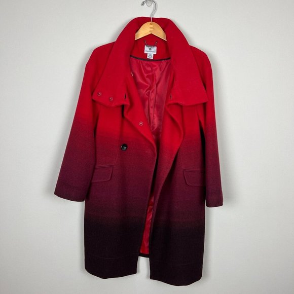 Worthington Dress Coat Womens‎ Large Red Ombre Wool Blend Long Double Breasted - Picture 8 of 15